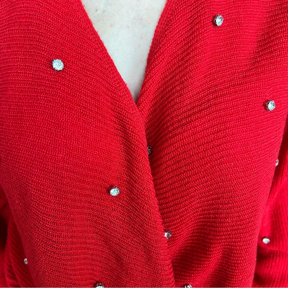 BNWT INC Red Sweater with Rhinestones- Size M - Picture 4 of 11